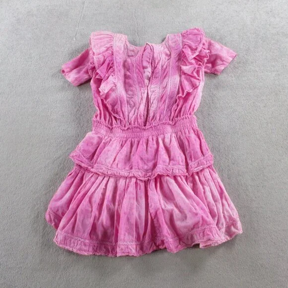 EUC LoveShackFancy Mini Dress Womens Medium Bordeaux Pink Hand Dye - Picture 4 of 11